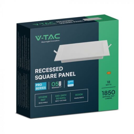 18W LED SAMSUNG Chip Panel Τετράγωνο Χωνευτό 1850lm 3000K VTAC – 104861