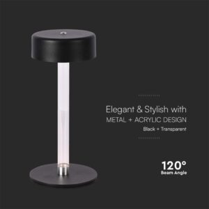 Φωτιστικό Γραφείου LED 3W Επαναφορτιζόμενο Μαύρου Χρώματος Dimmable V-TAC – 10570