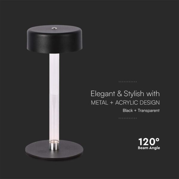 Φωτιστικό Γραφείου LED 3W Επαναφορτιζόμενο Μαύρου Χρώματος Dimmable V-TAC – 10570