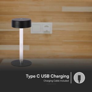 Φωτιστικό Γραφείου LED 3W Επαναφορτιζόμενο Μαύρου Χρώματος Dimmable V-TAC – 10570
