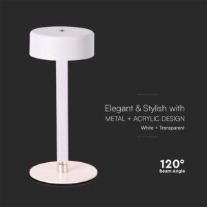 Φωτιστικό Γραφείου LED 3W Επαναφορτιζόμενο Λευκού Χρώματος Dimmable V-TAC – 10571