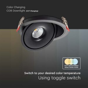 Φωτιστικό Oροφής Xωνευτό COB 30W 3 σε 1 CCT Μαύρου Χρώματος V-TAC – 10582