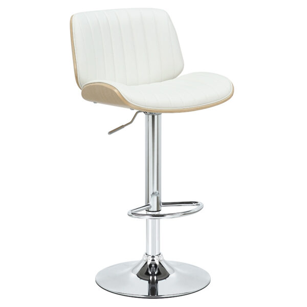 Bar stool Fern pakoworld adjustable height PU white natural-chrome metal 106-000027