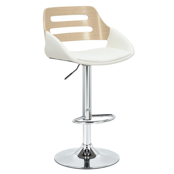 Bar stool Fern pakoworld adjustable height PU white natural-metal chrome 106-000028