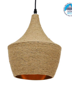 GloboStar® SHANGHAI ROPE 00916 Μοντέρνο Κρεμαστό Φωτιστικό Οροφής Μονόφωτο 1 x E27 με Μπεζ Σχοινί Καμπάνα Φ24 x Υ30cm