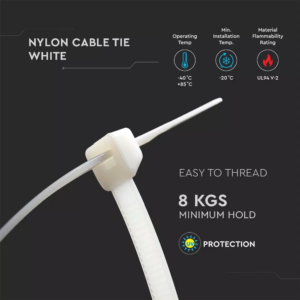 Δεματικό καλωδίων – tie wrap, 2.5 x 150mm σε λευκό χρώμα, συσκευασία 100 τεμαχίων V-TAC – 11161