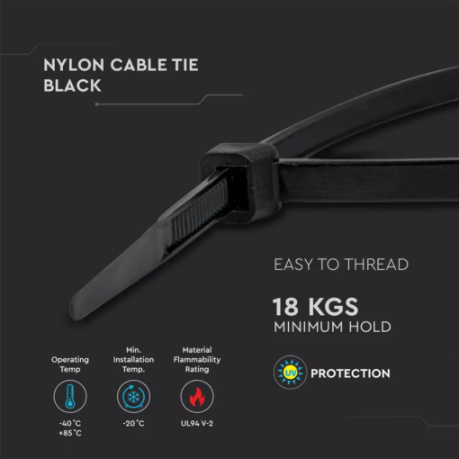 Δεματικό καλωδίων – tie wrap, 3.5 x 300mm σε μαύρο χρώμα,  συσκευασία 100 τεμαχίων V-TAC – 11170