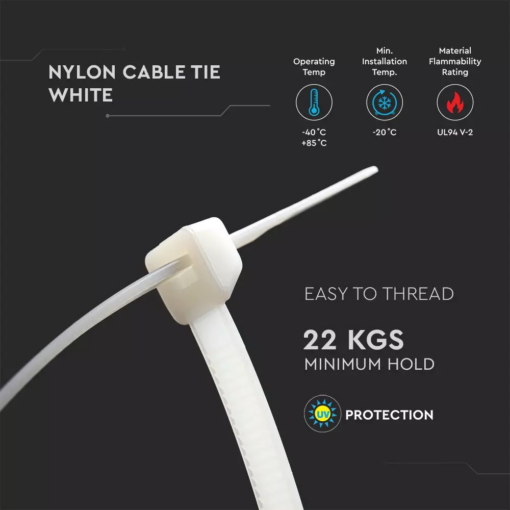 Δεματικό καλωδίων – tie wrap, 4.5 x 350mm σε λευκό χρώμα, συσκευασία 100 τεμαχίων V-TAC – 11175