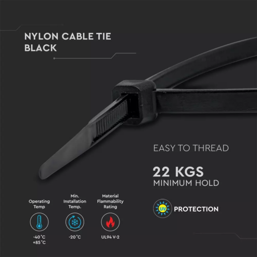 Δεματικό καλωδίων – tie wrap, 4.8 x 200mm σε μαύρο χρώμα,  συσκευασία 100 τεμαχίων V-TAC – 11177