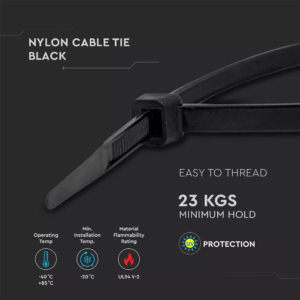 Δεματικό καλωδίων – tie wrap, 7.6 x 300mm σε μαύρο χρώμα,  συσκευασία 100 τεμαχίων V-TAC – 11178