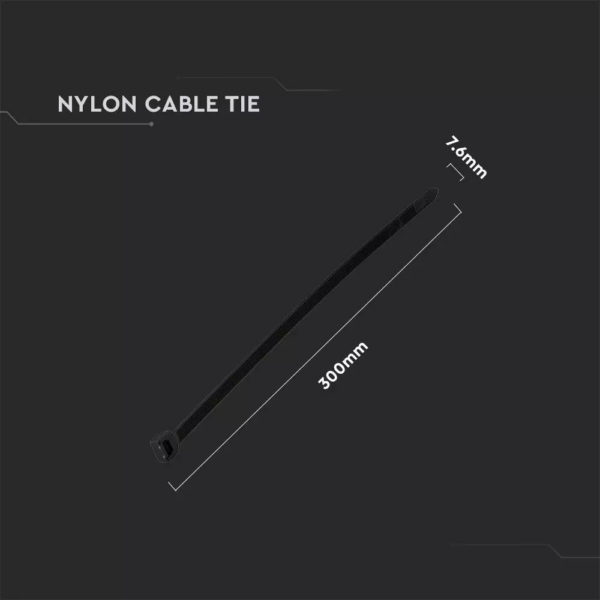 Δεματικό καλωδίων – tie wrap, 7.6 x 300mm σε μαύρο χρώμα,  συσκευασία 100 τεμαχίων V-TAC – 11178