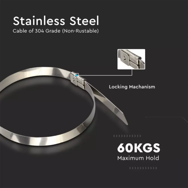 Ανοξείδωτο δεματικό καλωδίων 4.6 x 200mm συσκευασία 100 τεμαχίων V-TAC – 11188