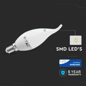 LED Λάμπα E14 Φλόγα 5.5W V-TAC PRO Samsung Chip 200° 470lm Θερμό 3000K – 117