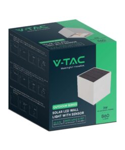 Επιτοίχιο Φωτιστικό Βεράντας COB LED 9W 3000K IP65 Ηλιακό Αισθητήρα Κίνησης PIR Λευκού Χρώματος V-TAC – 11886VT