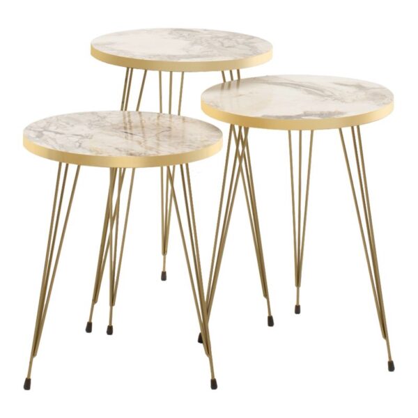 Side tables set 3pcs Buena pakoworld white marble imitation-gold 120-000242