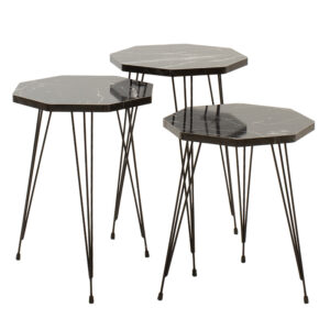 Side tables set 3pcs Buena pakoworld marble imitation black 120-000243