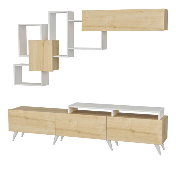 Tv Unit Aticus pakoworld natural-white 180x37x156cm 120-000355