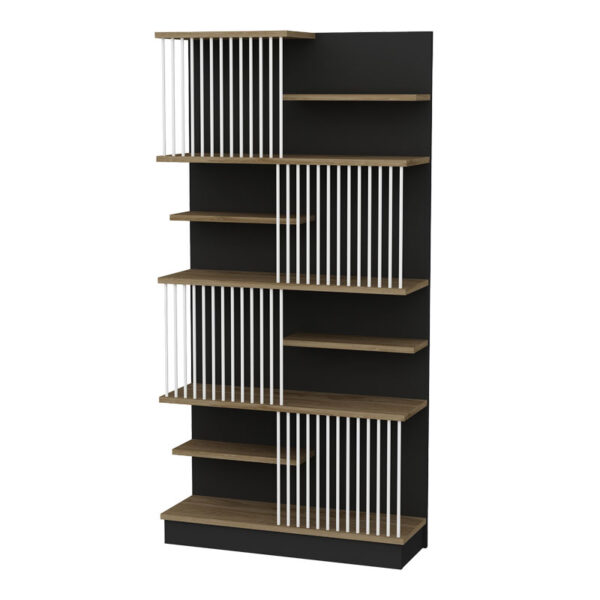 Bookcase Gassim pakoworld black-walnut-white 80x26.4x160cm 120-000365