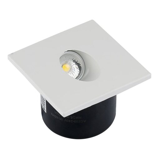 LED SPOT Χωνευτό για Σκαλοπάτια 3W V-TAC Λευκό Τετράγωνο Χωνευτό Θερμό 3000K – 211209
