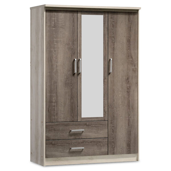 Wardrobe Olympus pakoworld with 3 doors and drawers+mirror in castillo-toro colour 120x57x183 123-000022