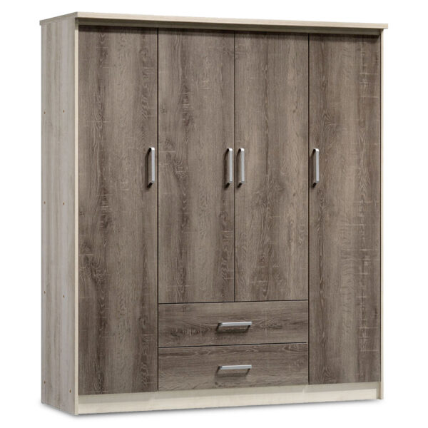 Wardrobe Olympus pakoworld with 4 doors and drawers in castillo-toro colour 159x57x183 123-000023