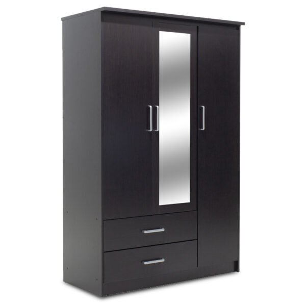 Wardrobe Olympus pakoworld with 3 doors and drawers+mirror in wenge colour 120x57x183 123-000045