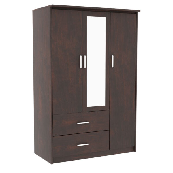 Wardrobe Olympus pakoworld with 3 doors and drawers+mirror in walnut colour 120x57x183 123-000180