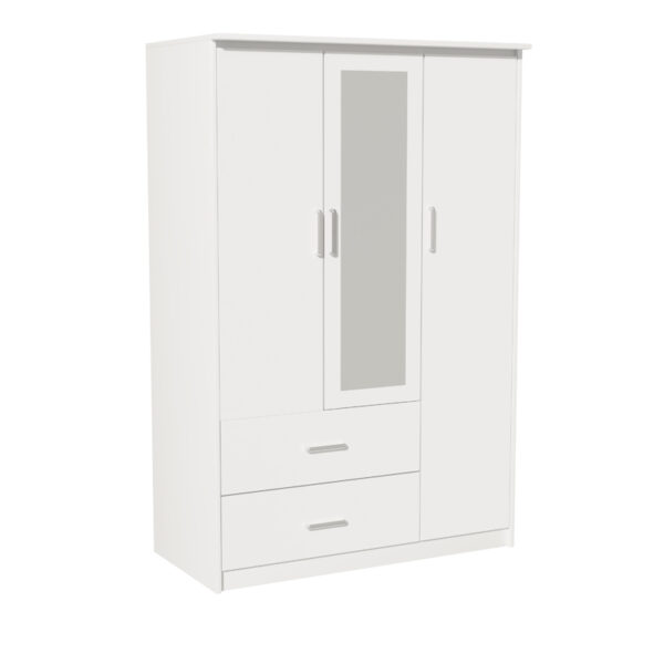 Wardrobe Olympus pakoworld with 3 doors and drawers+mirror in white colour 120x57x183 123-000211