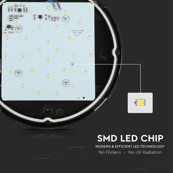 LED Φωτιστικό Πλαφονιέρα 8W V-TAC Στρογγυλό Μαύρο Αδιάβροχο IP65 Θερμό Λευκό 3000Κ – 1261