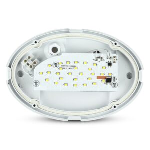 Οβάλ φωτιστικό LED, εσωτερικού χώρου, με ενσωματωμένη πλακέτα και λευκή βάση.