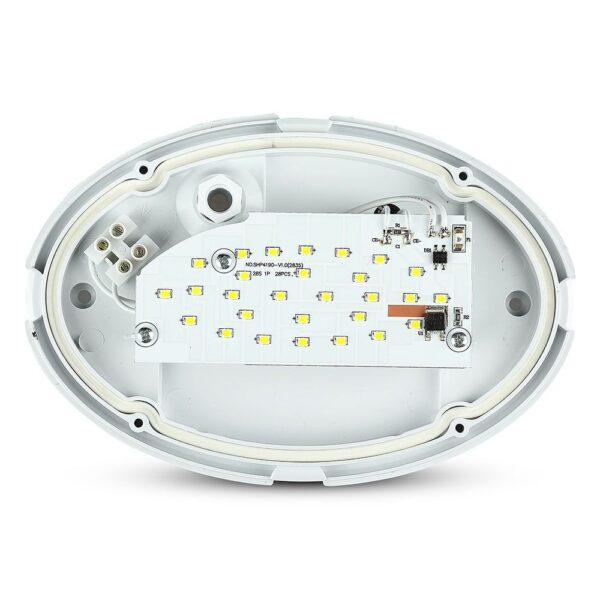 Οβάλ φωτιστικό LED, εσωτερικού χώρου, με ενσωματωμένη πλακέτα και λευκή βάση.