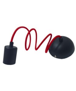 Κρεμαστό Φωτιστικό με Υφασμάτινο Κόκκινο Καλώδιο με Μάυρο Ντουί Ε27 GloboStar 90001