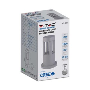 LED Επιδαπέδιο Φωτιστικό 10W V-TAC 25cm Αδιάβροχο IP65 Γκρι Αλουμίνιο Θερμό Λευκό 3000K – 128319