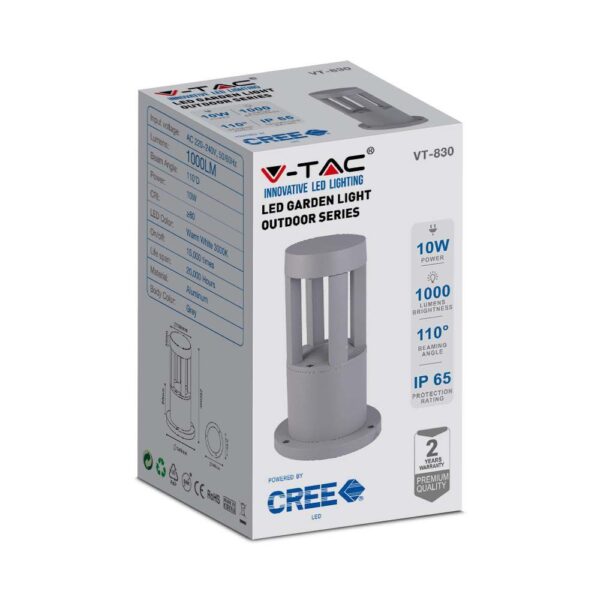 LED Επιδαπέδιο Φωτιστικό 10W V-TAC 25cm Αδιάβροχο IP65 Γκρι Αλουμίνιο Θερμό Λευκό 3000K – 128319