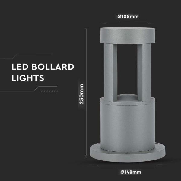 LED Επιδαπέδιο Φωτιστικό 10W V-TAC 25cm Αδιάβροχο IP65 Γκρι Αλουμίνιο Θερμό Λευκό 3000K – 128319