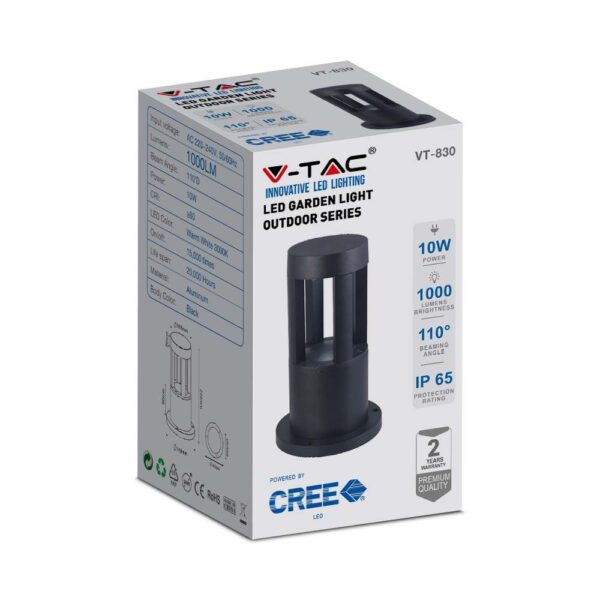 LED Επιδαπέδιο Φωτιστικό 10W V-TAC 25cm Αδιάβροχο IP65 Μαύρο Αλουμίνιο Φυσικό Λευκό 4000K – 128323