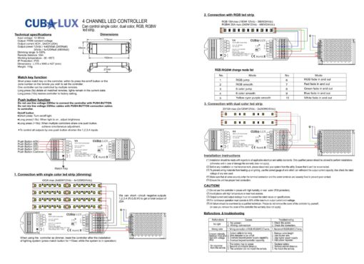 LED Controller Simplicity RF – Push button Μονόχρωμη/RGBW/RGB ταινία LED 240W / 480 W CUBALUX CL13-0939