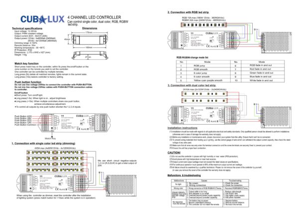 LED Controller Simplicity RF – Push button Μονόχρωμη/RGBW/RGB ταινία LED 240W / 480 W CUBALUX CL13-0939