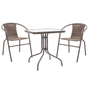 Garden dining set 3pcs Watson-Obbi pakoworld pe brown-metal 70x70x70cn 130-000042