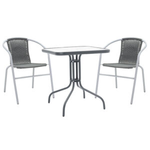 Garden dining table Watson-Obbi set of 3 pakoworld pe gray-metal anthracite gray 70x70x70cm 130-000043