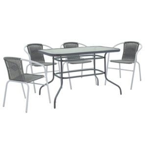 Garden dining table Valor-Obbi set of 5 pakoworld pe gray-metal anthracite gray 110x60x70cm 130-000045