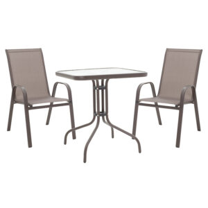 Garden dining set 3pcs Watson-Calan pakoworld metal black-textilene brown 70x70x70cm 130-000046