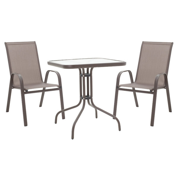 Garden dining set 3pcs Watson-Calan pakoworld metal black-textilene brown 70x70x70cm 130-000046