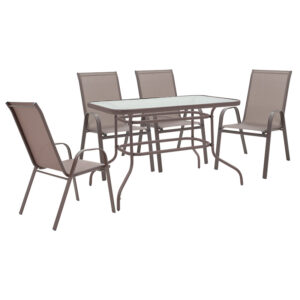 Garden dining set 5pcs Valor-Calan pakoworld metal black-textilene brown 110x60x70cm 130-000048