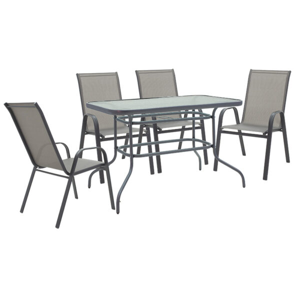 Garden dining set 5pcs Valor-Calan pakoworld metal black-textilene dark grey 110x60x70cm 130-000049
