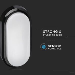 LED Φωτιστικό Απλίκα 8W V-TAC Οβάλ Μαύρο Αδιάβροχο IP54 Θερμό Λευκό 3000Κ – 1308
