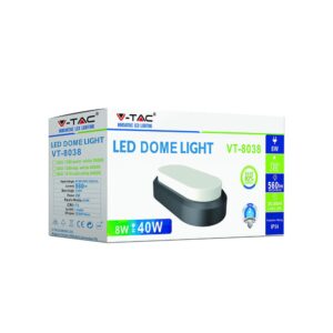 LED Φωτιστικό Απλίκα 8W V-TAC Οβάλ Μαύρο Αδιάβροχο IP54 Θερμό Λευκό 3000Κ – 1308