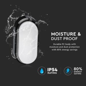 LED Φωτιστικό Απλίκα 8W V-TAC Οβάλ Μαύρο Αδιάβροχο IP54 Θερμό Λευκό 3000Κ – 1308