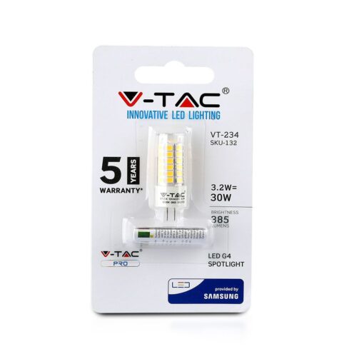 LED Λάμπα G4 3.2W V-TAC PRO Samsung Chip 300° 12V 385lm Ψυχρό Λευκό 6400K – 133