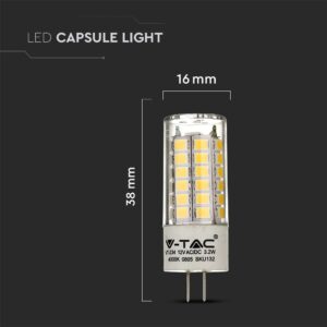 LED Λάμπα G4 3.2W V-TAC PRO Samsung Chip 300° 12V 385lm Ψυχρό Λευκό 6400K – 133